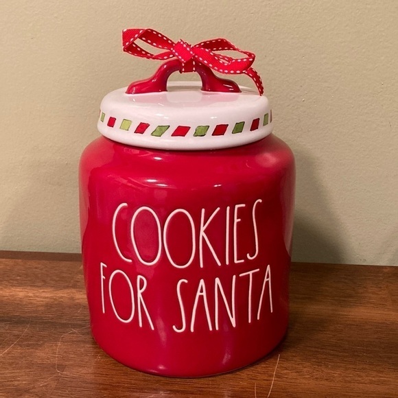 NEW Rae Dunn  COOKIES FOR SANTA LARGE RED CHUBBY CANISTER WITH DIMPLES - Picture 1 of 12